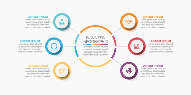 Presentation business infographic template with six options.