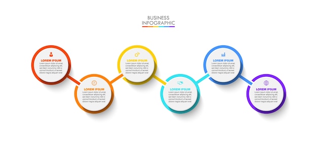 Modello di presentazione aziendale infografica con sei opzioni.