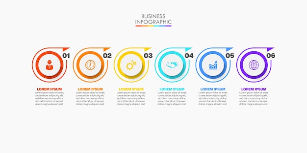 Presentation business infographic template with six options.