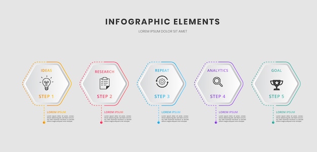 Vector presentation business infographic with 5 steps