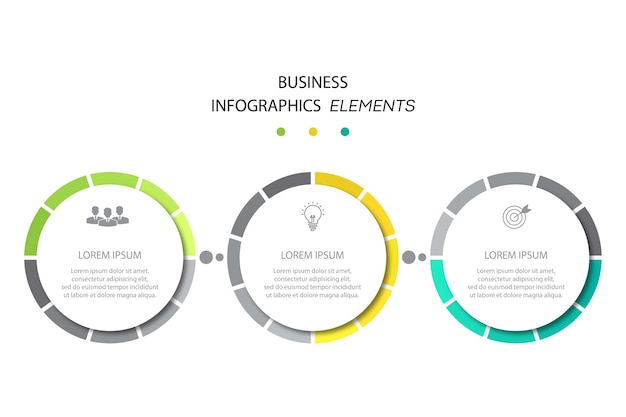 Modello di infografica aziendale di presentazione con 3 opzioni.