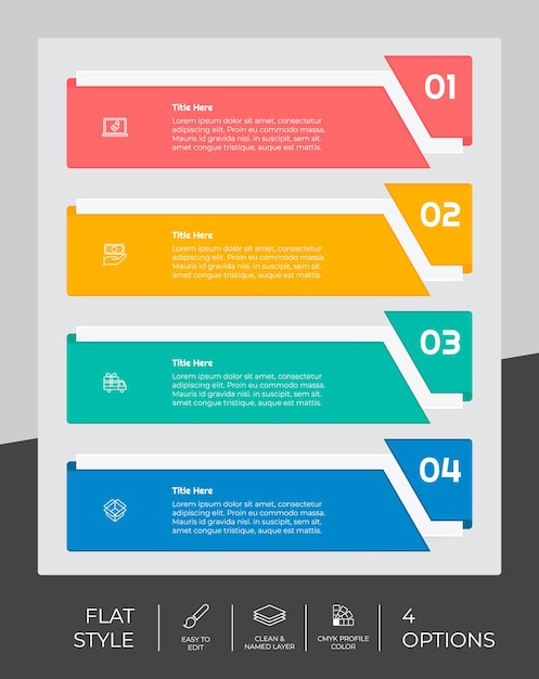 Vector presentation business option infographic with flat style and colorful concept 4 steps of infographic can be used for business purpose