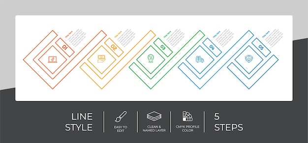 Вектор Презентация бизнес-варианта инфографики с линейным стилем и красочной концепцией 5 шагов инфографики можно использовать для деловых целей
