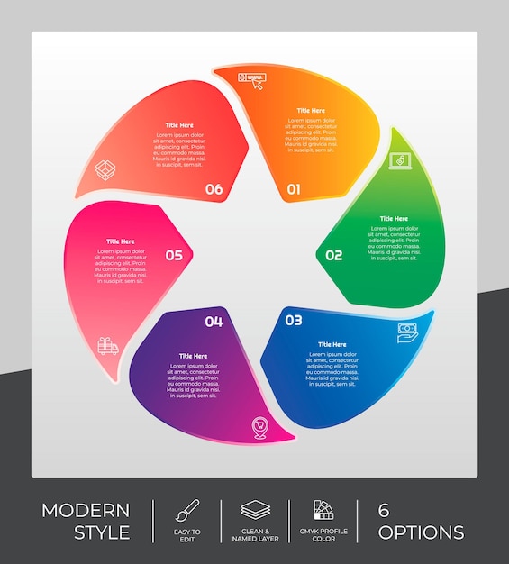 Vector presentation business option infographic with modern style and colorful concept 6 options of infographic can be used for business purpose