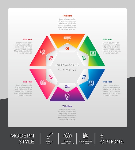 Vettore opzione di business di presentazione infografica con stile moderno e concetto colorato. 6 passaggi di infografica