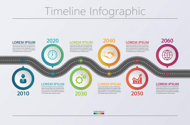 Presentation business road map infographic template with 6 options.