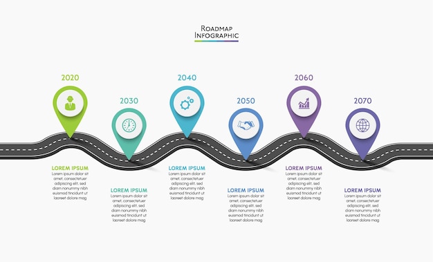 Modello di infografica della roadmap aziendale di presentazione
