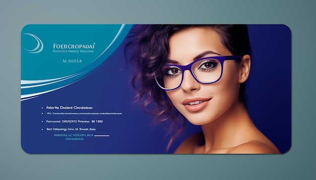 presentation card for a glasses business profesional look blue tones