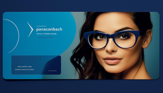 presentation card for a glasses business profesional look blue tones