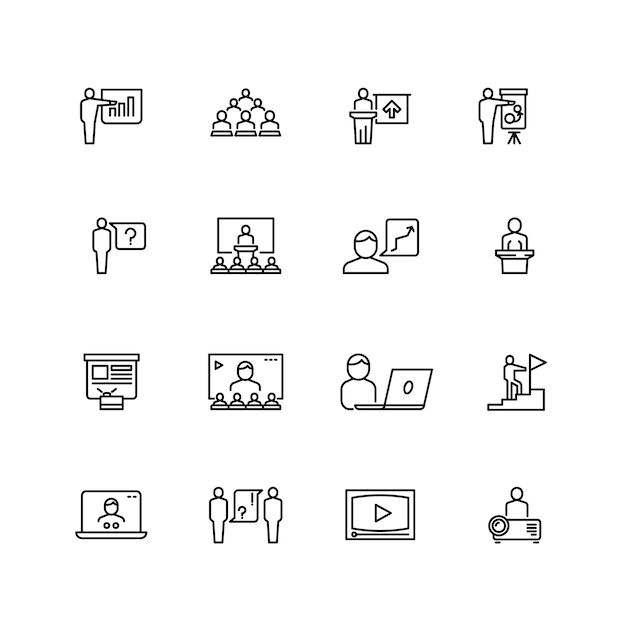 Presentation and conference icon set