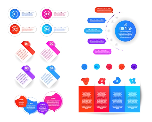 Vector presentation infographic template with gradient forms with elements, numbering of elements