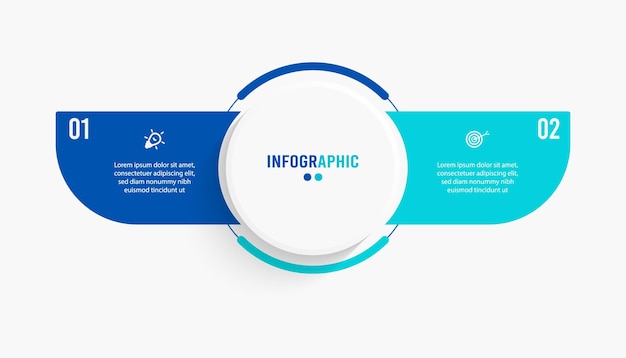 プレゼンテーションInfograpicテンプレート2つの番号オプションとマーケティングアイコンとビジネスコンセプト