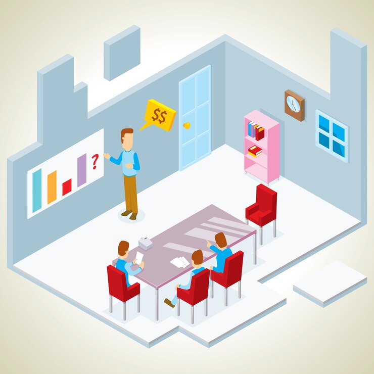 Vector presentation in a meeting room isometric