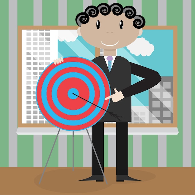 Presentation new strategic success right in the bullseye Strategy success and goal target business Vector flat design illustration
