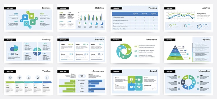Vector 展示幻灯片 业务项目报告 具有统计和分析信息的可视化页面 用于数据比较的图表或信息图表