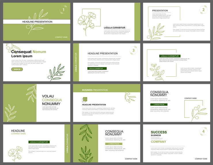 Vector presentation and slide layout background design green leaves template use for business keynote