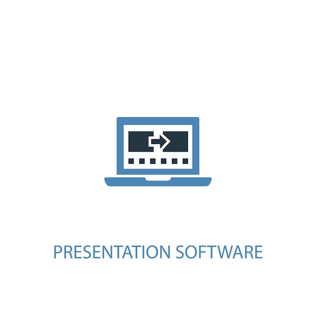 プレゼンテーションソフトウェアのコンセプト2色のアイコン。シンプルな青い要素のイラスト。プレゼンテーションソフトウェアコンセプトシンボルデザイン。 WebおよびモバイルUI / UXに使用できます