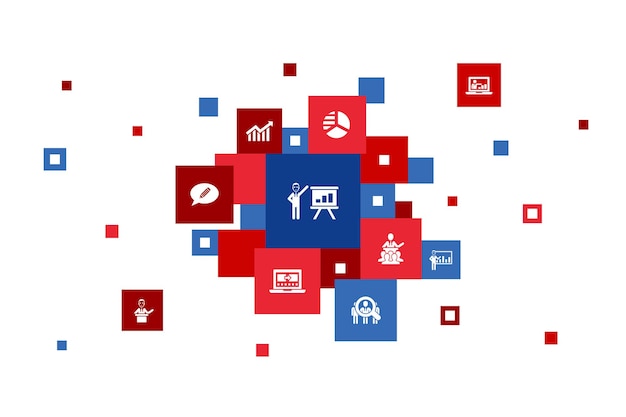 Presentation steps pixel design lecturer topic business presentation diagram simple icons