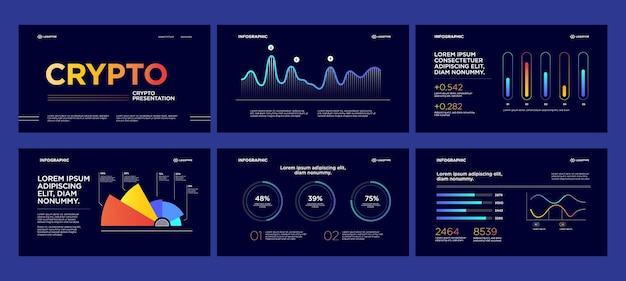 Vector presentation technology blockchain template with crypto currency info graphic elements