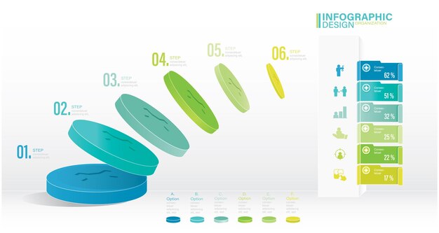 Presentazione modello di infografica vettoriale con illustrazione stock in 6 fasi cerchio elenco infografica