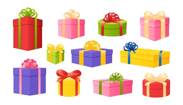 Presenteer geschenkdozen Ontwerp verrassing voor verjaardag en vector cartoon illustratie tot kubus verrassing