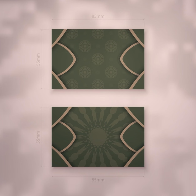 Presenteerbaar visitekaartje in groene kleur met luxe bruine ornamenten voor uw persoonlijkheid.