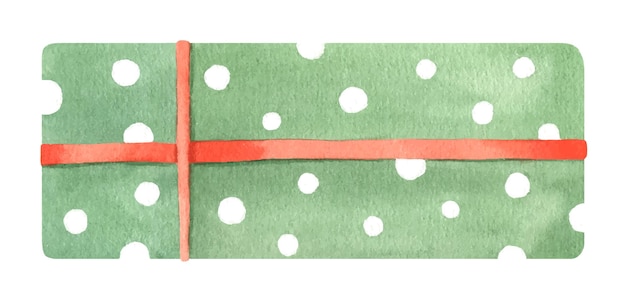 Presents Beautiful green polka dot gift boxes with red ribbon Watercolor hand drawn illustration
