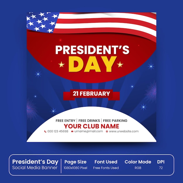 Vettore saldi del president day 21 febbraiobanner sui social media per il giorno dei presidenti degli stati uniti