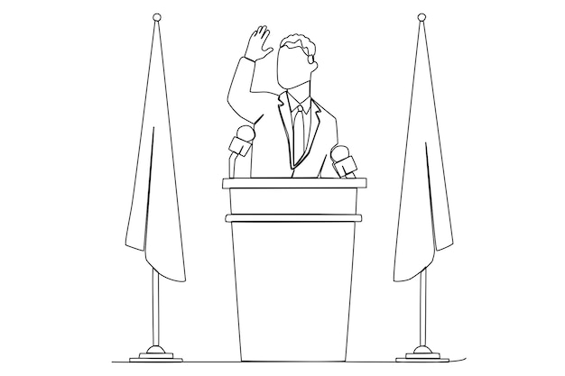 A president giving a speech to celebrate democracy one line art