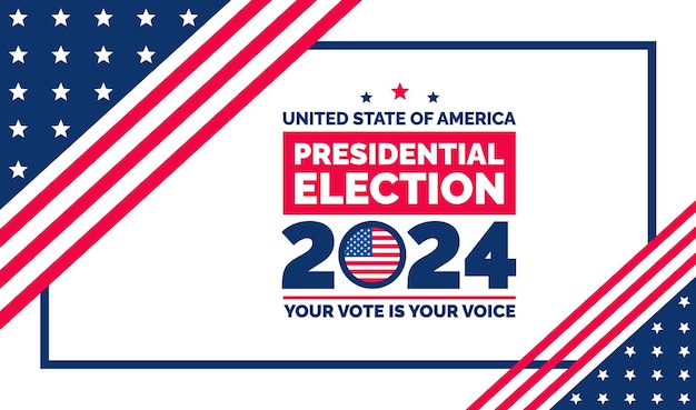 Vector presidential election 2024 background design template with usa flag vote in usa flag banner design