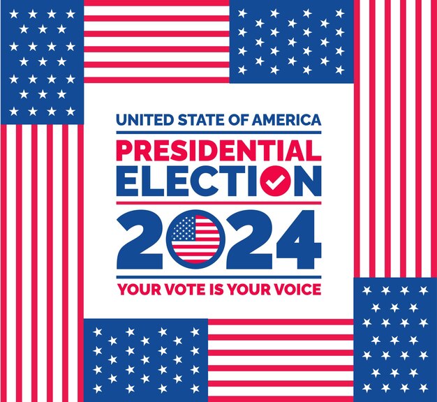 Presidential election 2024 background design template with USA flag Vote in USA flag banner design