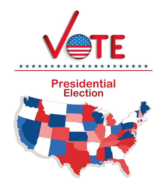 Голосование на президентских выборах с кнопкой с галочкой и дизайном карты, правительством и темой кампании