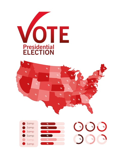 チェックマークマップとインフォグラフィックデザイン、政府とキャンペーンのテーマで大統領選挙の投票