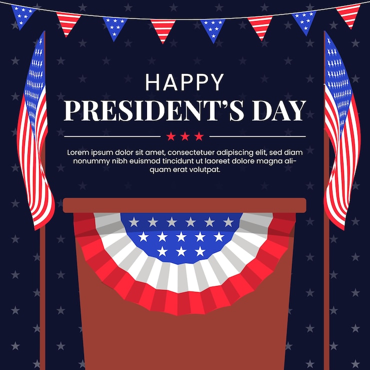 Vector presidents day background with podium and flag
