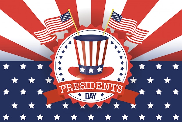 Presidents day poster with usa tophat and flags