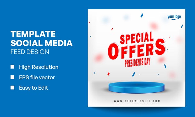 Presidents Day Social Media Template Post with Podium for Sale and Advertising