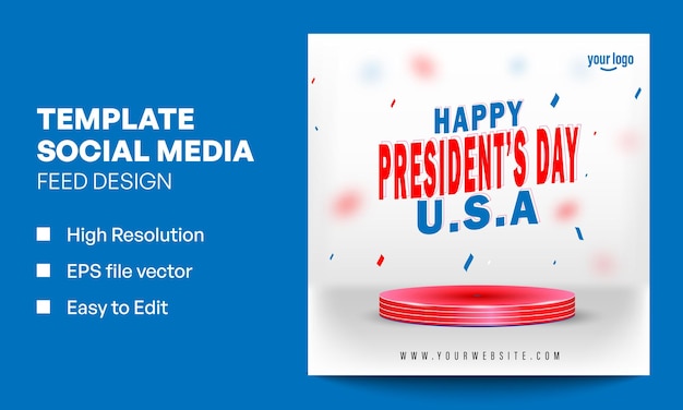 Presidents day social media template post con podio per la vendita e la pubblicità