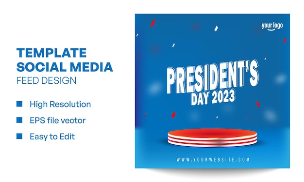 Presidents Day Social Media Template Post with Podium for Sale and Advertising