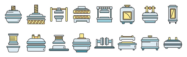 Vector press form machines icons set vector color line