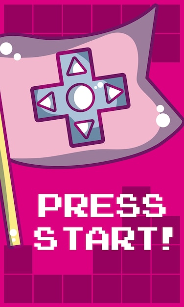 Vector press start videogame banner with flag vector illustration graphic design