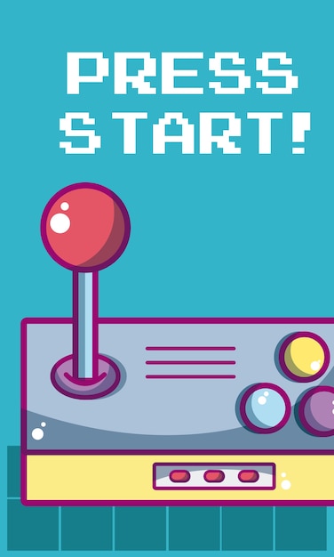 Vector press start videogame banner with gamepad vector illustration graphic design