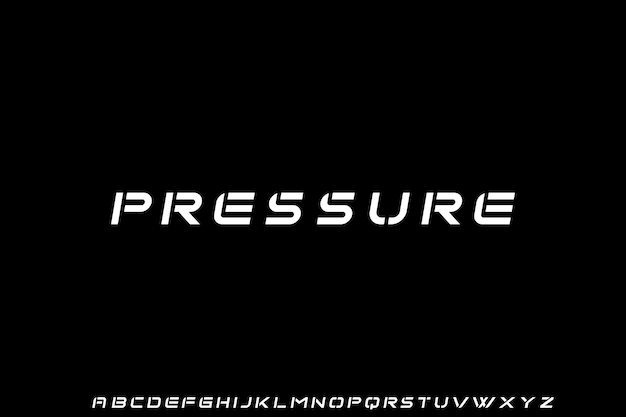 Pressure, futuristic geometric font display typeface