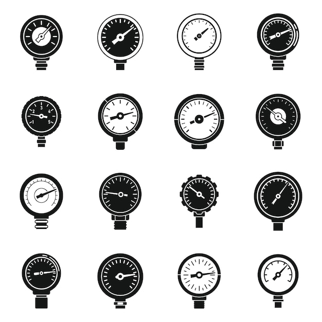 Pressure manometer icons set simple vector. meter gauge. machine manometer