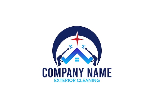 Pressure wash home logo template with pressure wand and moon star integrated into the design