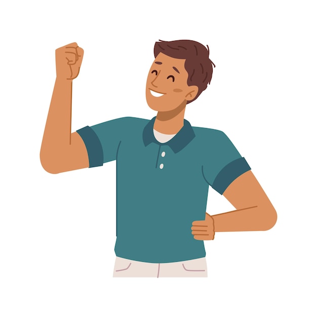 Vector preteen kid gesturing shwowing muscles on arm