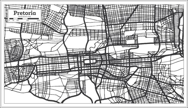 Mappa della città di pretoria in sudafrica in colore bianco e nero