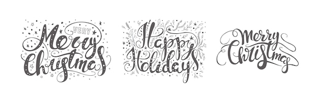 Prettige kerstdagen en een gelukkig nieuwjaar typografiecollectie Vakantiegerelateerde beletteringssjablonen