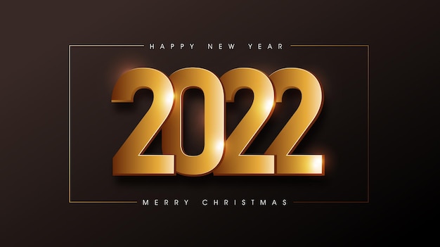 Prettige kerstdagen en gelukkig nieuwjaar 2022 tekstontwerp achtergrond Versierd met gouden textuur
