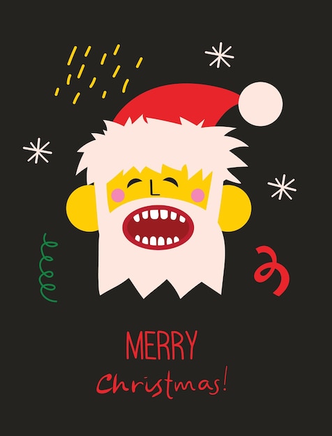 Prettige kerstdagen en gelukkig nieuwjaar 2023 trendy abstracte vectorillustraties van kerstkaart met gekke kerstman en geometrische vormen voor poster