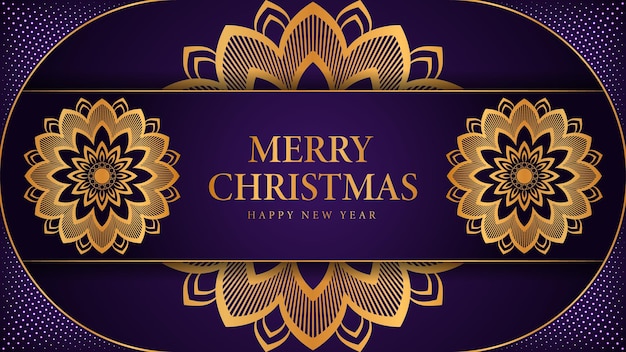 Prettige kerstdagen en gelukkig nieuwjaar achtergrond met sier mandala arabesk ontwerp